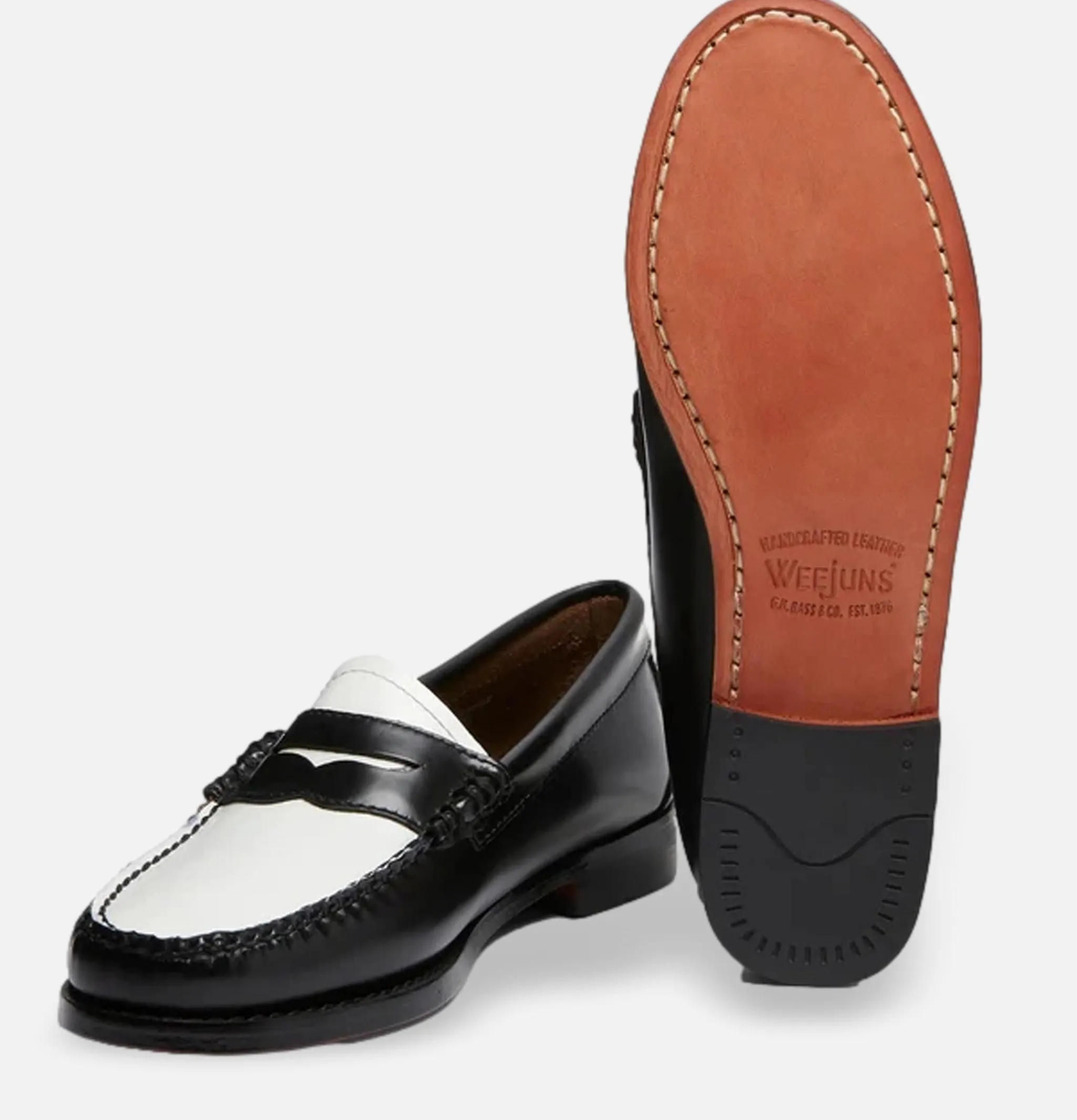 G.H. BASS Mocassin Weejuns Black & White Leather<Homme Mocassins