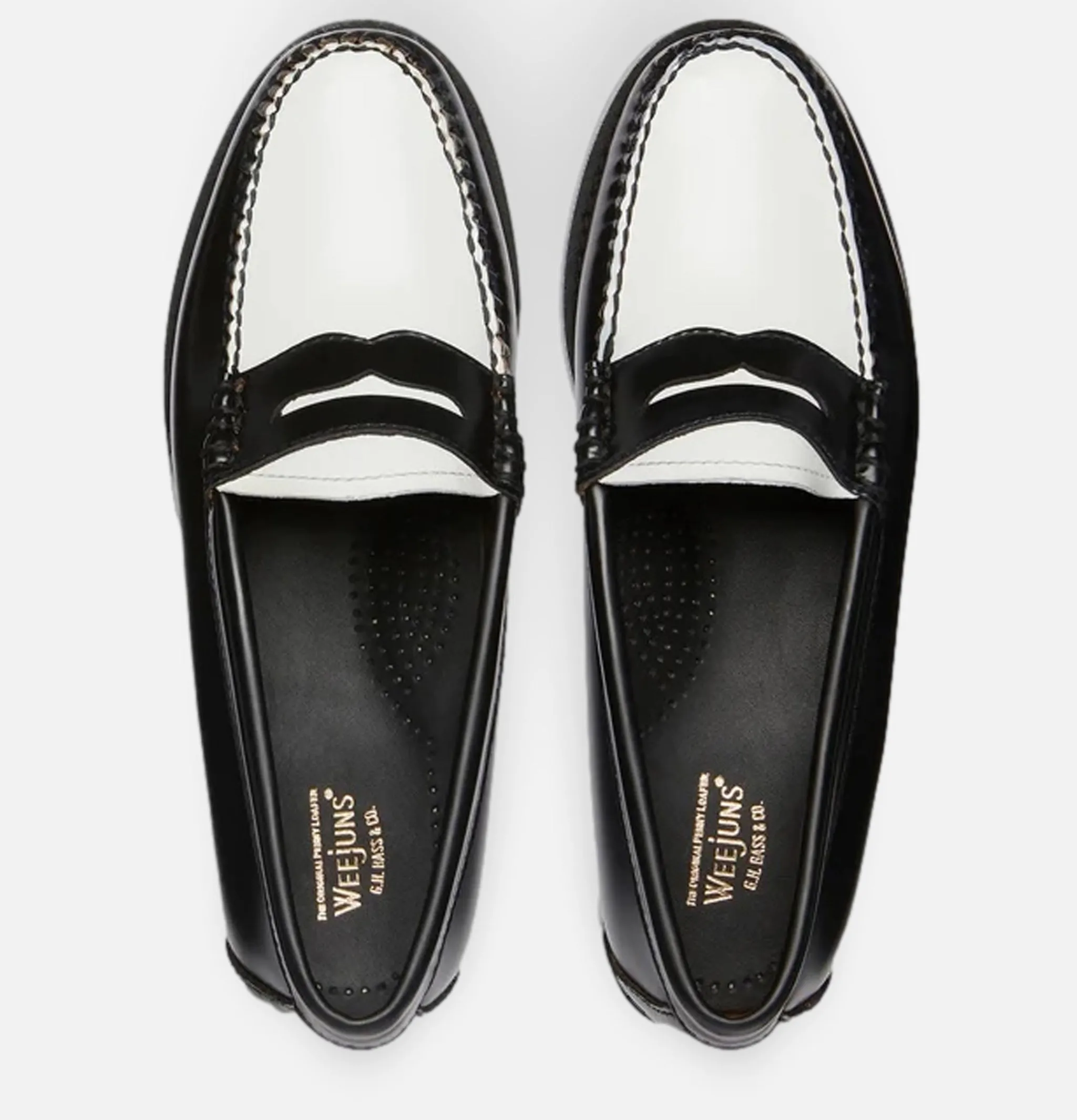 G.H. BASS Mocassin Weejuns Black & White Leather<Homme Mocassins
