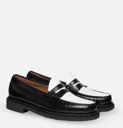 G.H. BASS Moccassin Weejun Step Larson Black White<Homme Mocassins
