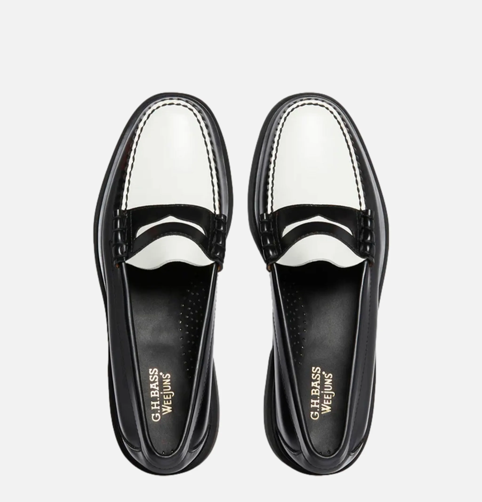 G.H. BASS Moccassin Weejun Step Larson Black White<Homme Mocassins